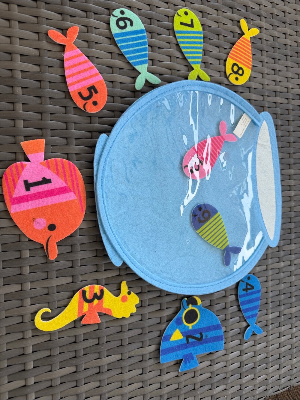 Blue Felt Fish bowl Toy Set with Numbered Colorful Fish